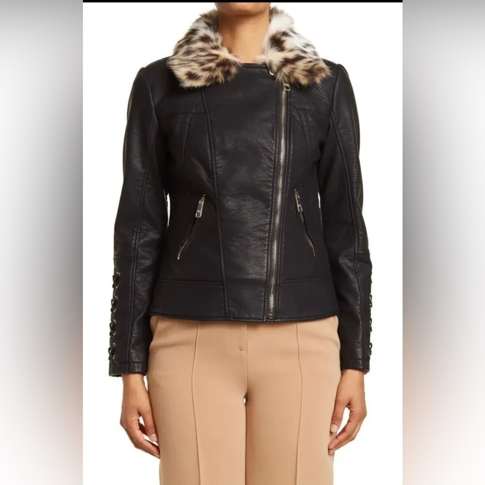 GUESS
Women's Faux-Fur Collar Asymmetrical Zip Moto Coat Sz S - Picture 4 of 5